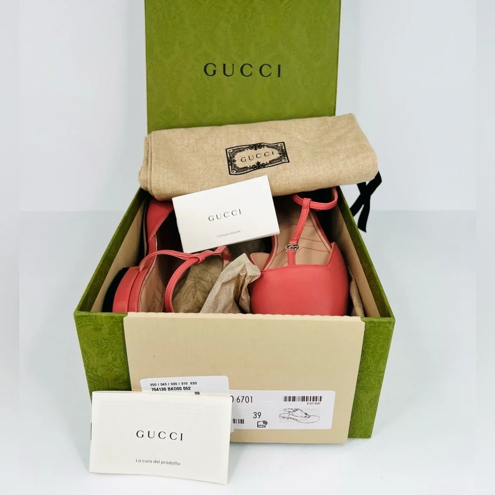 GUCCI WOMEN'S BALLET FLAT WITH DOUBLE G INTERLOCKING LOGO SLINGBACKS SIZE EU 39 - Picture 2 of 9